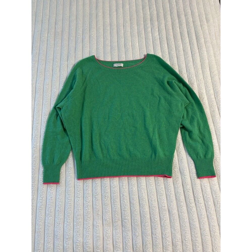 Suit E Contrast Hem Colorblock Cashmere Wool Sweater Womens Small Green Pink